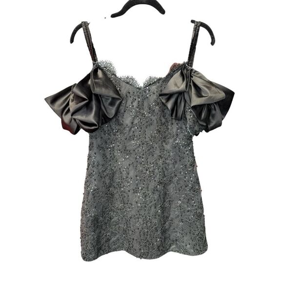 LoveShackFancy Kakena Off-The-Shoulder Beaded Minidress Black Small - Picture 6 of 14